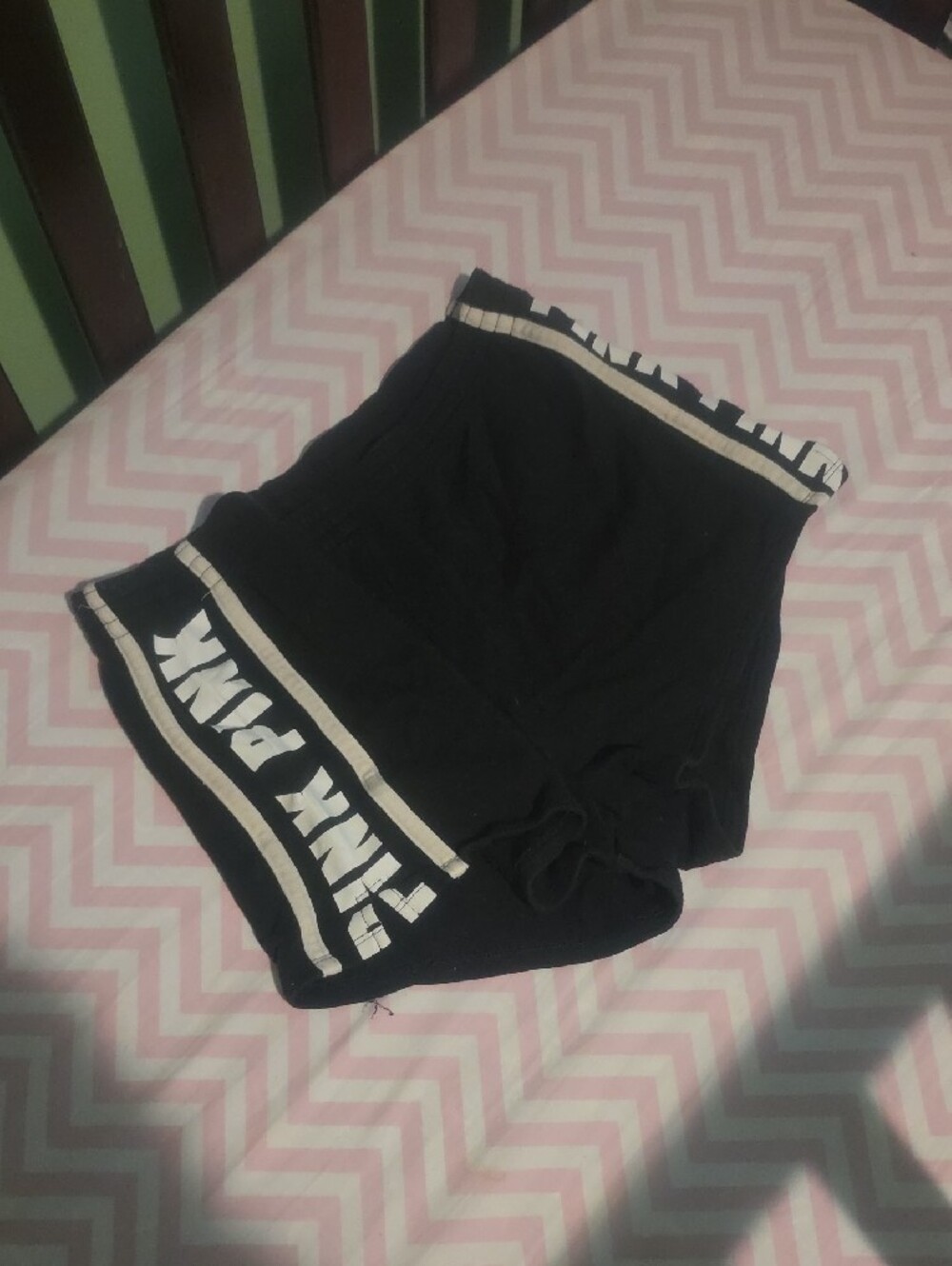 PINK Victoria's Secret Black Athletic Shorts with White Logo Trim